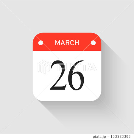 Vector icon page day calendar - 26 March month Vector icon page day calendar - 26 March month 133583393