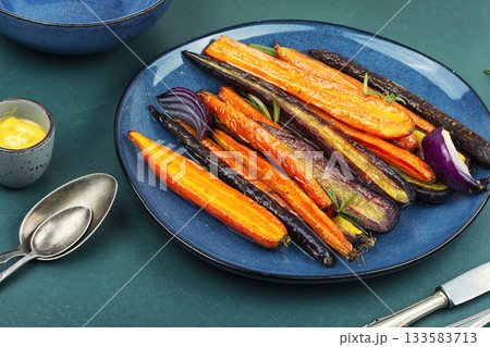 Baked baby carrots. Baked baby carrots. 133583713