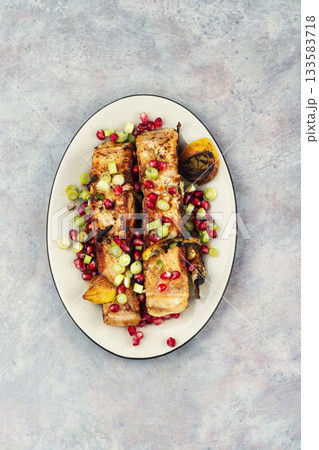 Salmon, baked salmon fish steaks. Salmon, baked salmon fish steaks. 133583718