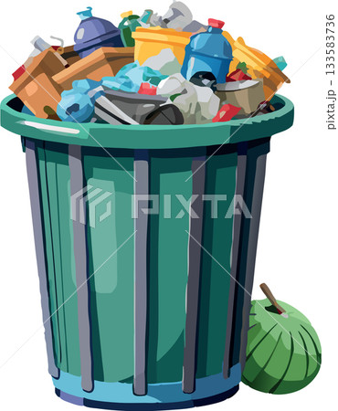 Overflowing trash can illustrating excessive waste generation- Overflowing trash can illustrating excessive waste generation- 133583736