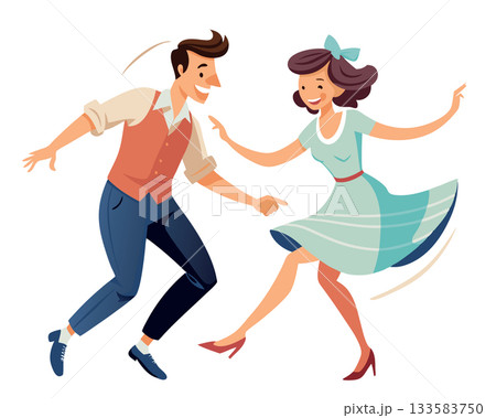 Young couple enjoying swing dance together- 133583750