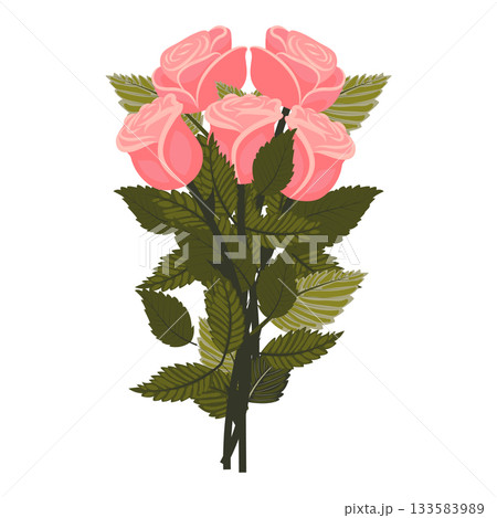 A bouquet of light pink roses with five graceful, lovely flowers. Vector illustration on a white background. 133583989