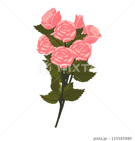 A bouquet of light pink roses consisting of four lush, lovely blooms and a bud. Vector illustration on a white background. 133583990