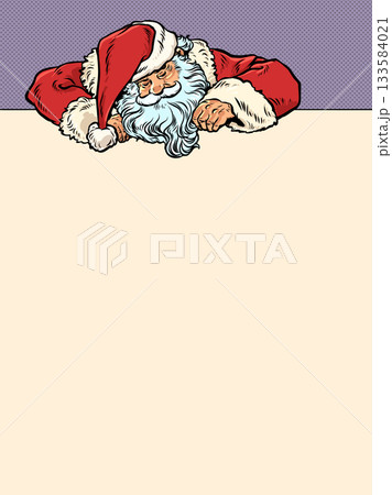 Pop Art Retro Santa Claus looks down. Celebrate the approach of Christmas and New Year with Santa Claus. Find discounts on New Year's holidays and gifts. Pop Art Retro Santa Claus looks down. Celebrate the approach of Christmas and New Year with Santa Claus. Find discounts on New Year's holidays and gifts. 133584021