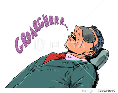 Pop Art Retro The man sleeps loudly and snores. Laziness at work. Inattention of business employees. 133584045