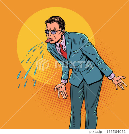 Pop Art Retro A man sticks out his tongue. Problems at work and in a team. Dismissal from a profession. Pop Art Retro A man sticks out his tongue. Problems at work and in a team. Dismissal from a profession. 133584051