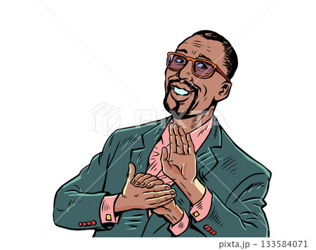Pop Art Retro Man clapping his hands. Congratulations on success. Human hand movement. Pop Art Retro Man clapping his hands. Congratulations on success. Human hand movement. 133584071