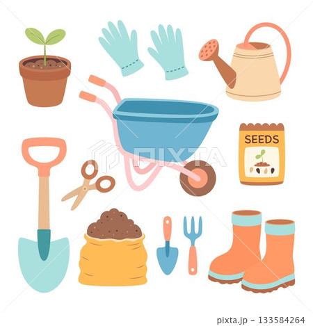 cartoon gardening tools set 133584264