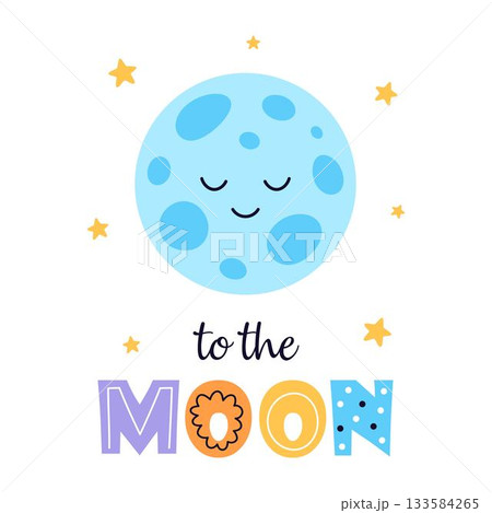 cartoon space poster with moon 133584265