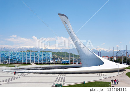 ADLER, SOCHI, RUSSIA - April 26, 2019: Torch in Olympic Park Sochi 133584511