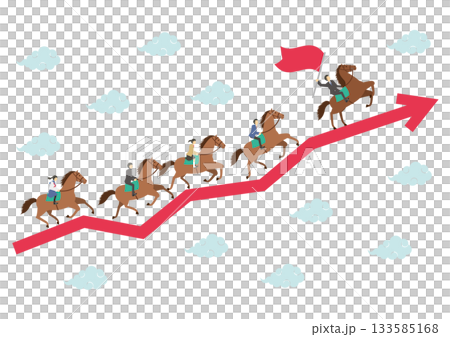 Illustration of a teacher and student riding a horse in the image of the Year of the Horse, running along an arrow_Male leader 133585168