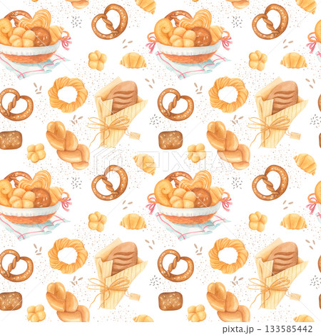Seamless pattern with watercolor bakery goods 133585442