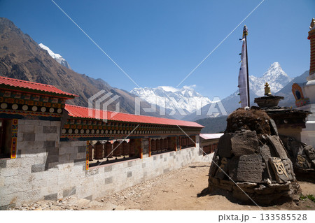 Tengboche monastery with peaks in background, EBC, Nepal Tengboche monastery with peaks in background, EBC, Nepal 133585528