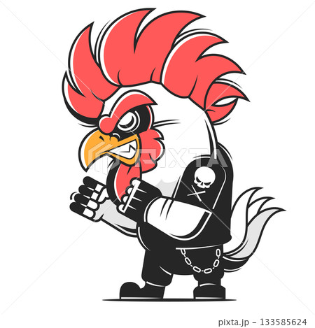 Illustration of a proud rooster head with red comb and wattle a symbol of morning and farm 133585624