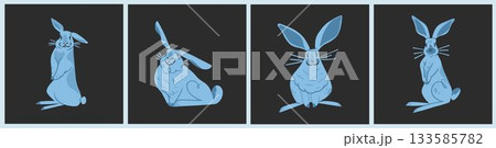 4Hand drawn abstract vector graphic clipart illustration collection with blue adorable cute,realistic bunny characters.Trendy kids modern design concept.Vector contemporary New Year and Easter symbol. 4Hand drawn abstract vector graphic clipart illustration collection with blue adorable cute,realistic bunny characters.Trendy kids modern design concept.Vector contemporary New Year and Easter symbol. 133585782