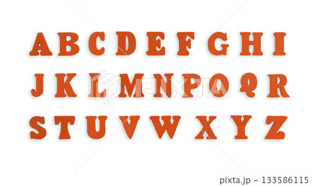 wooden letters of the English alphabet in brown color on a white background wooden letters of the English alphabet in brown color on a white background 133586115