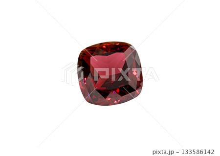 Garnet faceted old mine cut stone mineral macro photography on white isolated background Garnet faceted old mine cut stone mineral macro photography on white isolated background 133586142