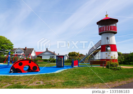 Traditional wooden houses near marina on peaceful car-free Vrango island with seaside village in Gothenburg archipelago, Sweden 133586183