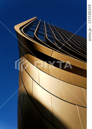 Masarycka MSD Masaryk Station Development office and retail building by Zaha Hadid Architects with golden facade on November 19, 2025 in Prague, Czech Republic. 133586208
