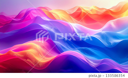 カラフルな波模様の抽象背景素材 / 色彩と躍動感が際立つデジタルアート カラフルな波模様の抽象背景素材 / 色彩と躍動感が際立つデジタルアート 133586354