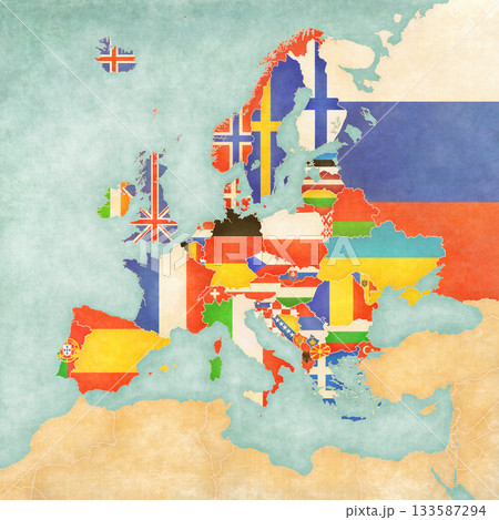 Map of Europe - Flags of all countries 133587294