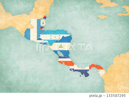 Map of Central America - Flags of all countries 133587295