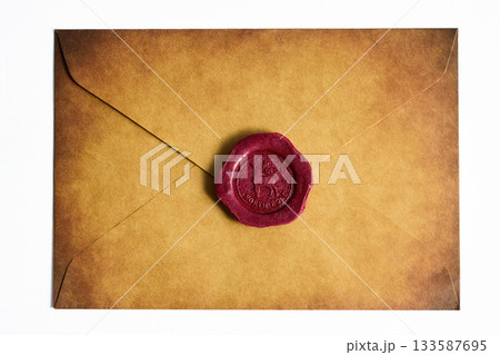 Vintage Sealed Envelope. An aged paper envelope sealed with a red wax stamp Vintage Sealed Envelope. An aged paper envelope sealed with a red wax stamp 133587695
