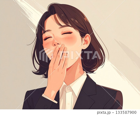 欠伸をするビジネスウーマン　イラスト 133587900