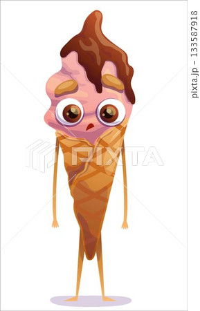 Surprised cute colorful ice cream. Ice cream, cone, sweet, character, emotion, surprise, cute, colorful 133587918