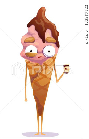 A nervous, colorful ice cream cone with coffee in hand. Ice cream, cone, sweet, character, emotion, nervous, neurosis, dissatisfaction A nervous, colorful ice cream cone with coffee in hand. Ice cream, cone, sweet, character, emotion, nervous, neurosis, dissatisfaction 133587922