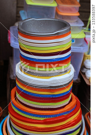 Colorful plastic bowls Colorful plastic bowls 133588397