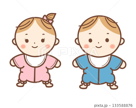 赤ちゃん男の子と女の子のイラストセット 133588876
