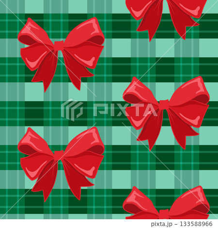 Red Green Gift Wrapping with Bows and Gingham Plaid Vector Seamless Pattern, Festive Christmas Holiday Decoration for Gifts and New Year Celebration Backgrounds Red Green Gift Wrapping with Bows and Gingham Plaid Vector Seamless Pattern, Festive Christmas Holiday Decoration for Gifts and New Year Celebration Backgrounds 133588966