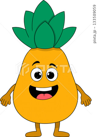 Cute Pineapple Character with Happy Expression in Fun Cartoon Illustration 133589059