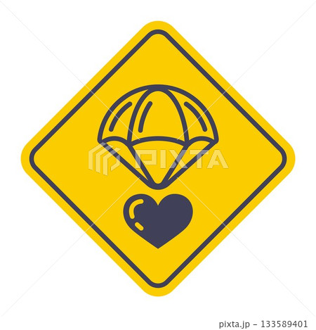 Parachute icon with a heart falling from the sky. 133589401