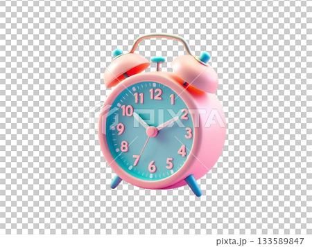 3D alarm clock icon with vibrant colors for time management, wake up reminders, and productivity tools 133589847