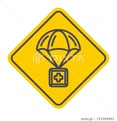 Black parachute icon with medical assistance. 133589943
