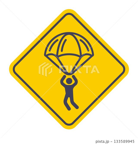 Black icon of a parachutist falling from the sky. 133589945