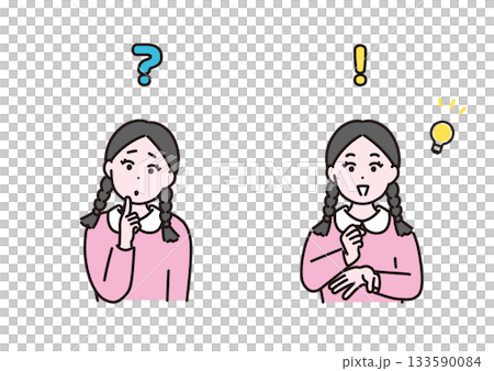 Illustration set of a thinking girl and an inspired girl Illustration set of a thinking girl and an inspired girl 133590084