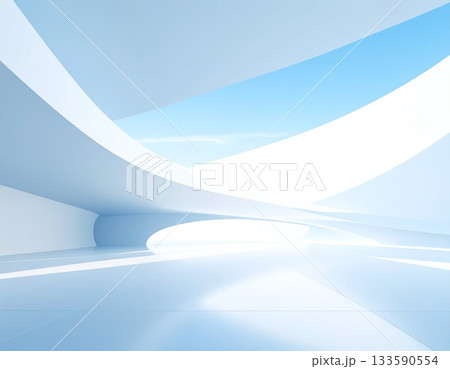 柔らかい曲線が交差し穏やかなグラデーションの光が広がる抽象的な空間 133590554