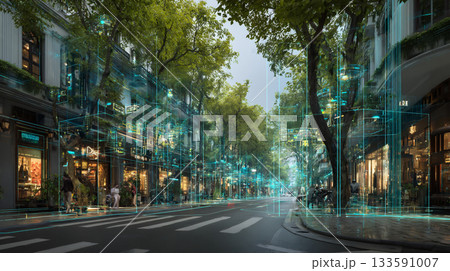 上海のAR・透明ホログラム風イラスト 上海のAR・透明ホログラム風イラスト 133591007
