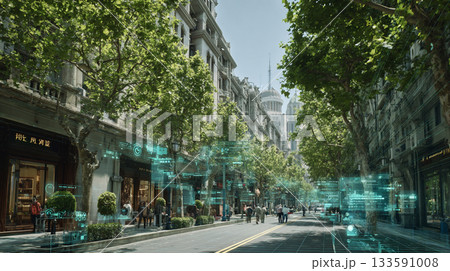 上海のAR・透明ホログラム風イラスト 上海のAR・透明ホログラム風イラスト 133591008
