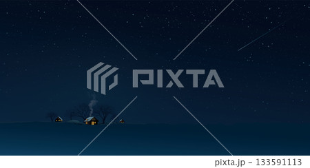 Night at countryside landscape with small town and leafless trees have a lot of stars in the sky background graphic illustration. Night at countryside landscape with small town and leafless trees have a lot of stars in the sky background graphic illustration. 133591113