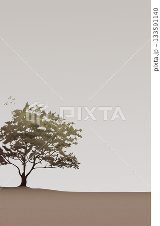 Minimalist landscape with silhouette lonely tree in autumn have dusk sky vertical background graphic illustration. Minimalist landscape with silhouette lonely tree in autumn have dusk sky vertical background graphic illustration. 133591140
