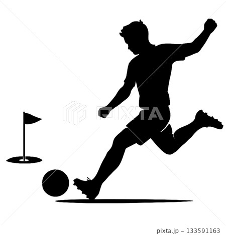 フットゴルフをする男性のシルエット 133591163