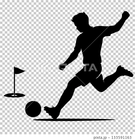 フットゴルフをする男性のシルエット 133591163