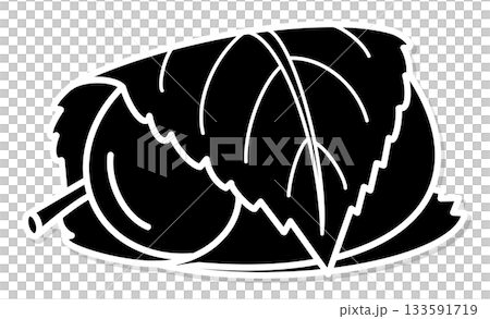 桜の葉に包まれた和菓子・桜餅のイラストアイコン素材 133591719