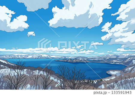 AI-冬の十和田湖：紫明亭展望台から望む十和田湖 133591943