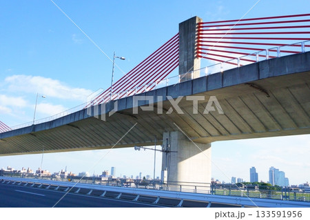 赤いケーブルを張った赤とんぼ橋　 133591956