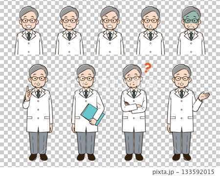 Illustration of a senior man wearing a white coat Illustration of a senior man wearing a white coat 133592015